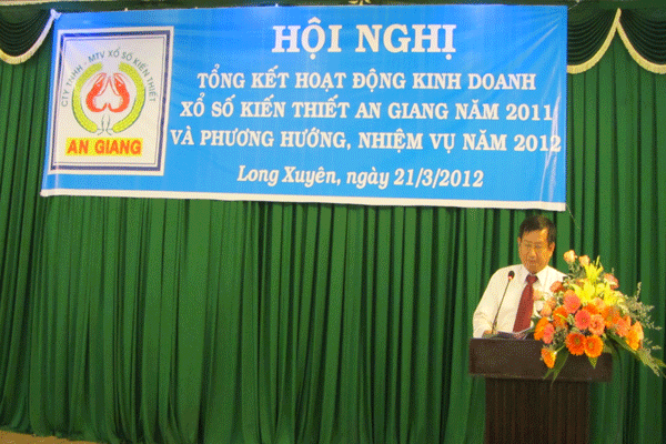 Ông Tô Thiện Hữu-Chủ tịch kiêm Giám đốc Công ty phát biểu tại hội nghị
